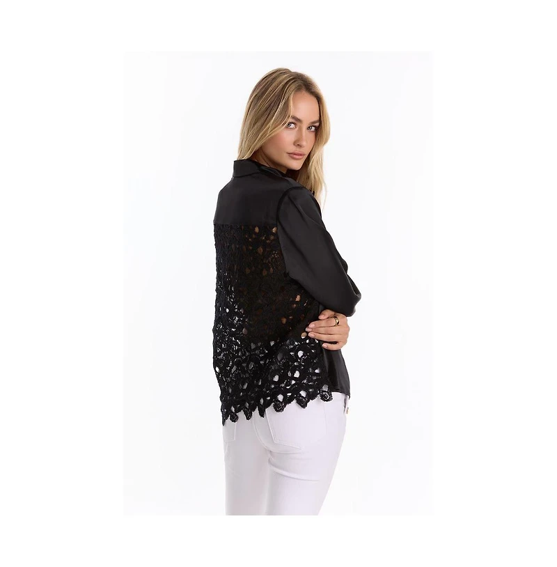 The Noli Shop Women's Amelia Silky Lace Blouse - Butter Yellow