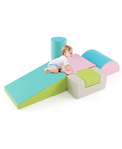 Gymax Toddler 6 Pcs Climber Play Set Indoor Foam Climb & Crawl Activity Blocks w/ Cover Multicolor
