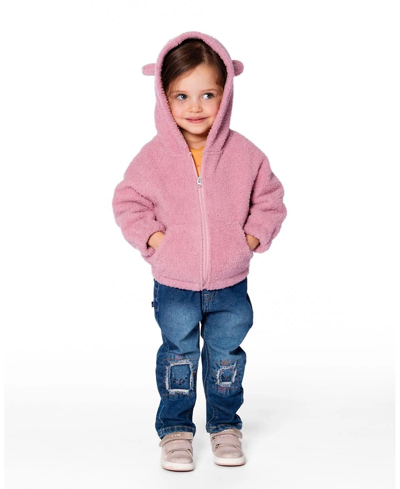 Deux par Girl Hooded Full Zip Cat Plush Jacket Dusty Pink - Child