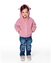 Deux par Girl Hooded Full Zip Cat Plush Jacket Dusty Pink - Child