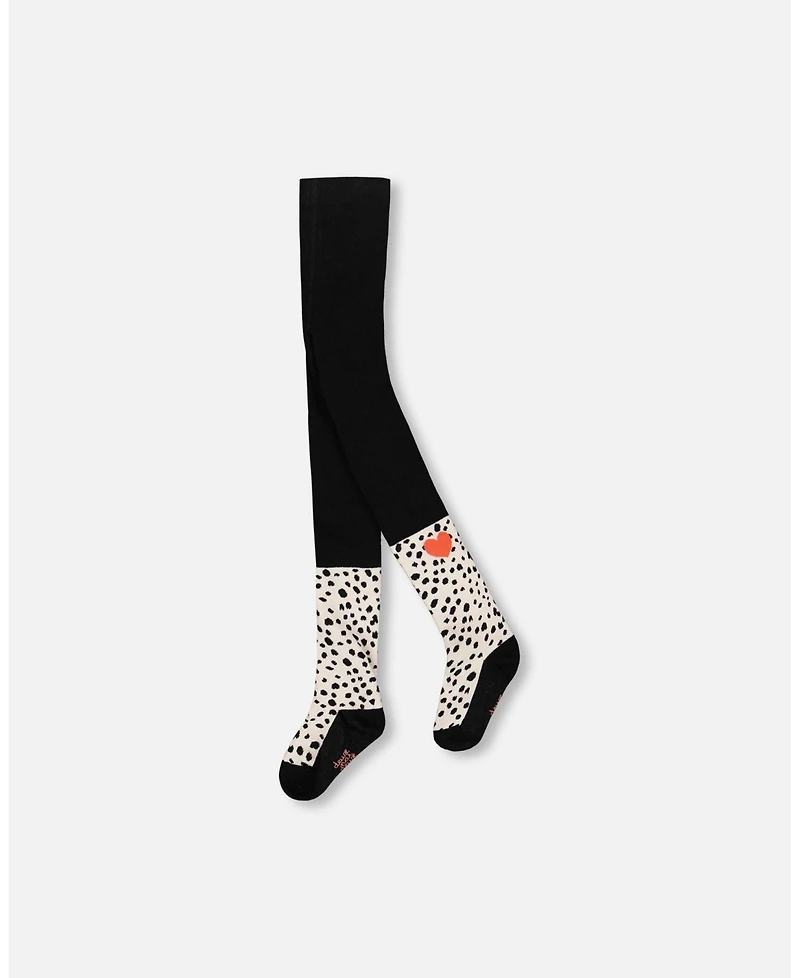 Deux par Girl Knit Tights Black with Dalmatian Pattern - Toddler|Child
