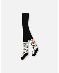 Deux par Girl Knit Tights Black with Dalmatian Pattern - Toddler|Child