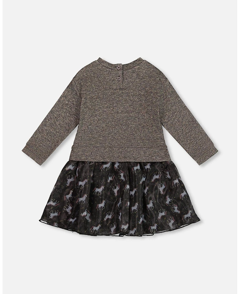 Deux par Girl Bi-Material Dress Black with Mesh Skirt and Heart - Child