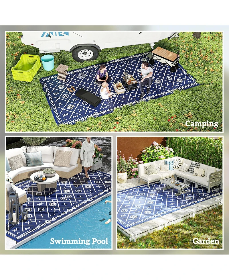 Outsunny Outdoor Rug, 9' x 18' Floor Mat, Rhombus