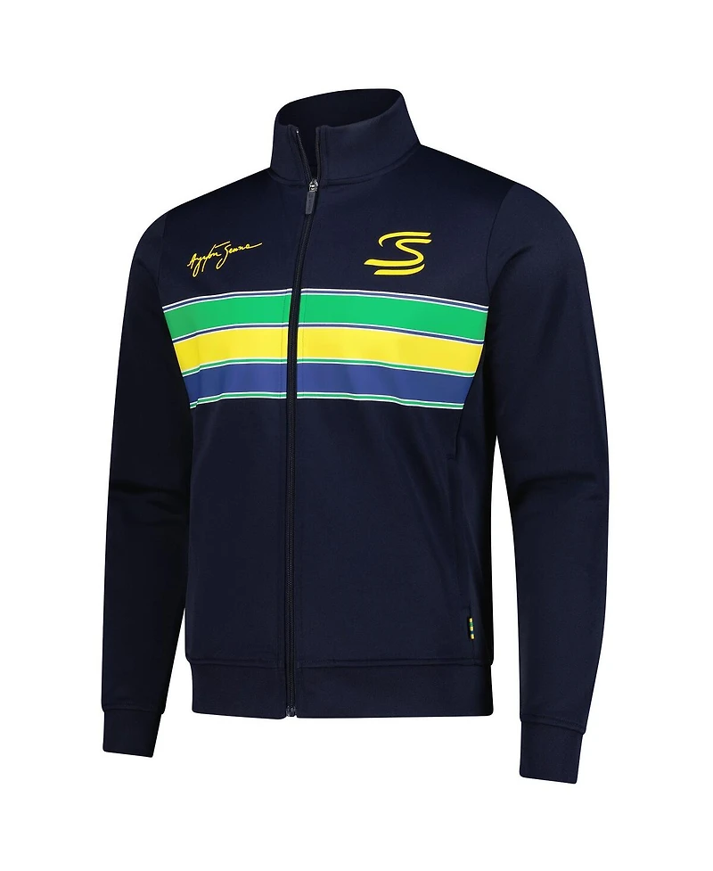 Ayrton Men's and Women's Senna Navy F1 Retro Stripe Full-Zip Jacket