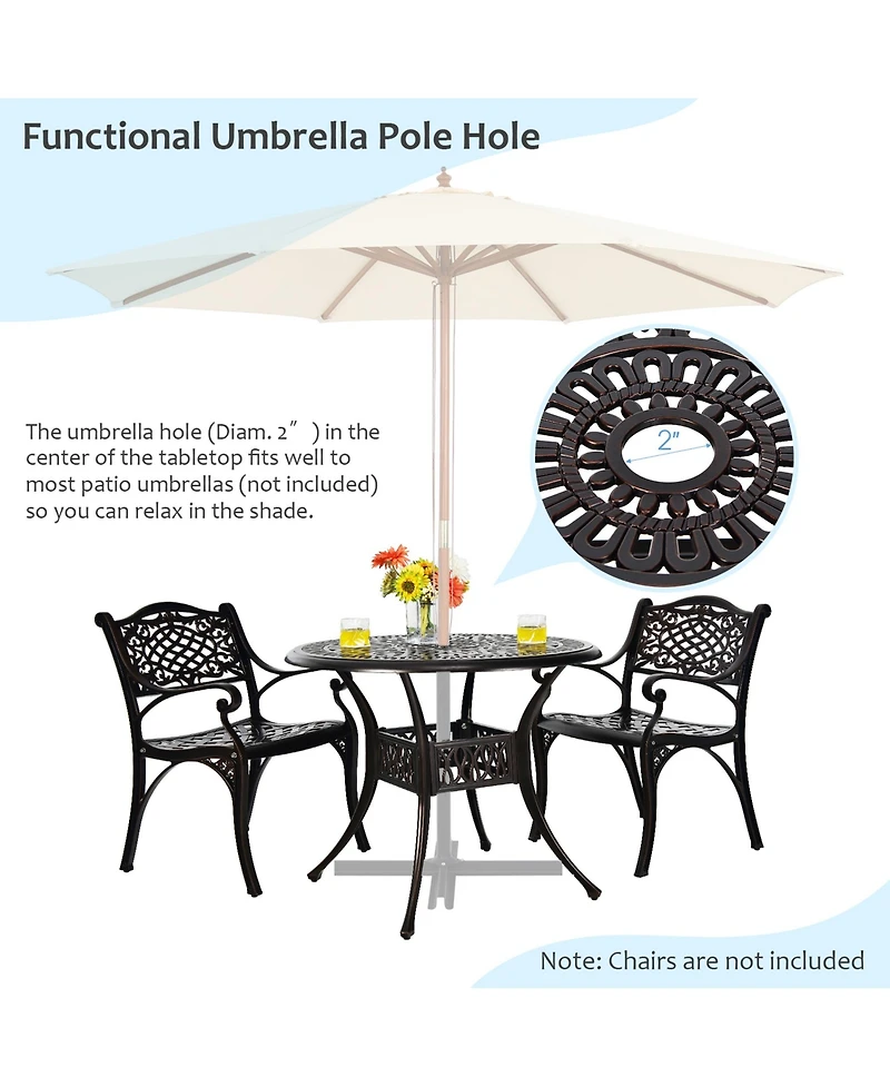 Gymax 36'' Outdoor Round Dining Table Cast Aluminum Patio Bistro Table w/ Umbrella Pole