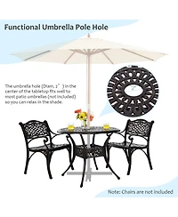 Gymax 36'' Outdoor Round Dining Table Cast Aluminum Patio Bistro Table w/ Umbrella Pole