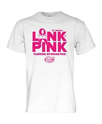 Blue 84 Men's and Women's White Florida Gators 2025 Gymnastics Link to Pink T-Shirt