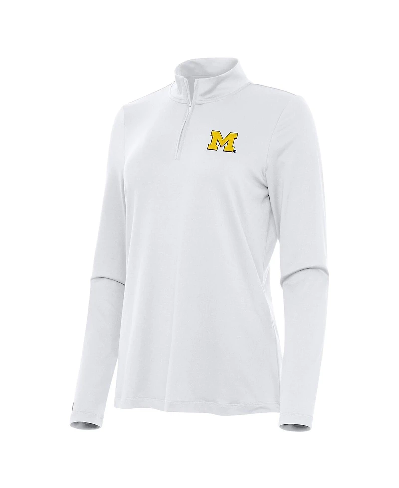 Antigua Women's White Michigan Wolverines Reprocess Quarter-Zip Sweatshirt
