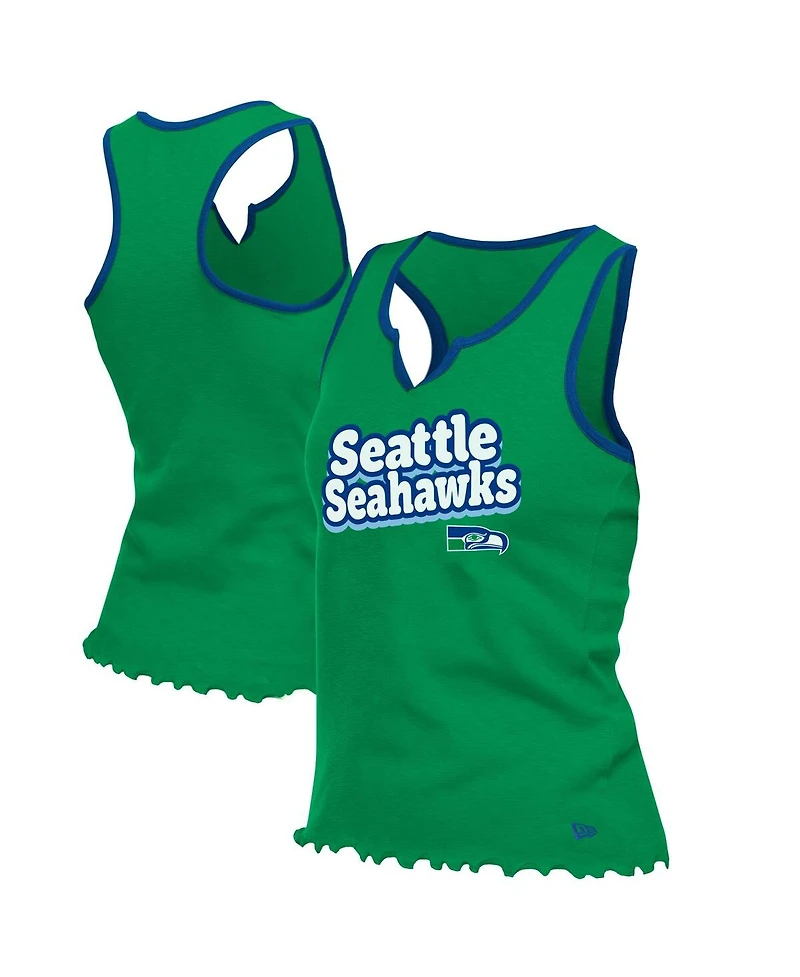 New Era Women's Neon Green Seattle Seahawks Lettuce Hem Notch Neck Tri-Blend Tank Top