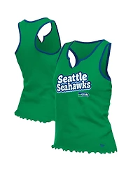 New Era Women's Neon Green Seattle Seahawks Lettuce Hem Notch Neck Tri-Blend Tank Top