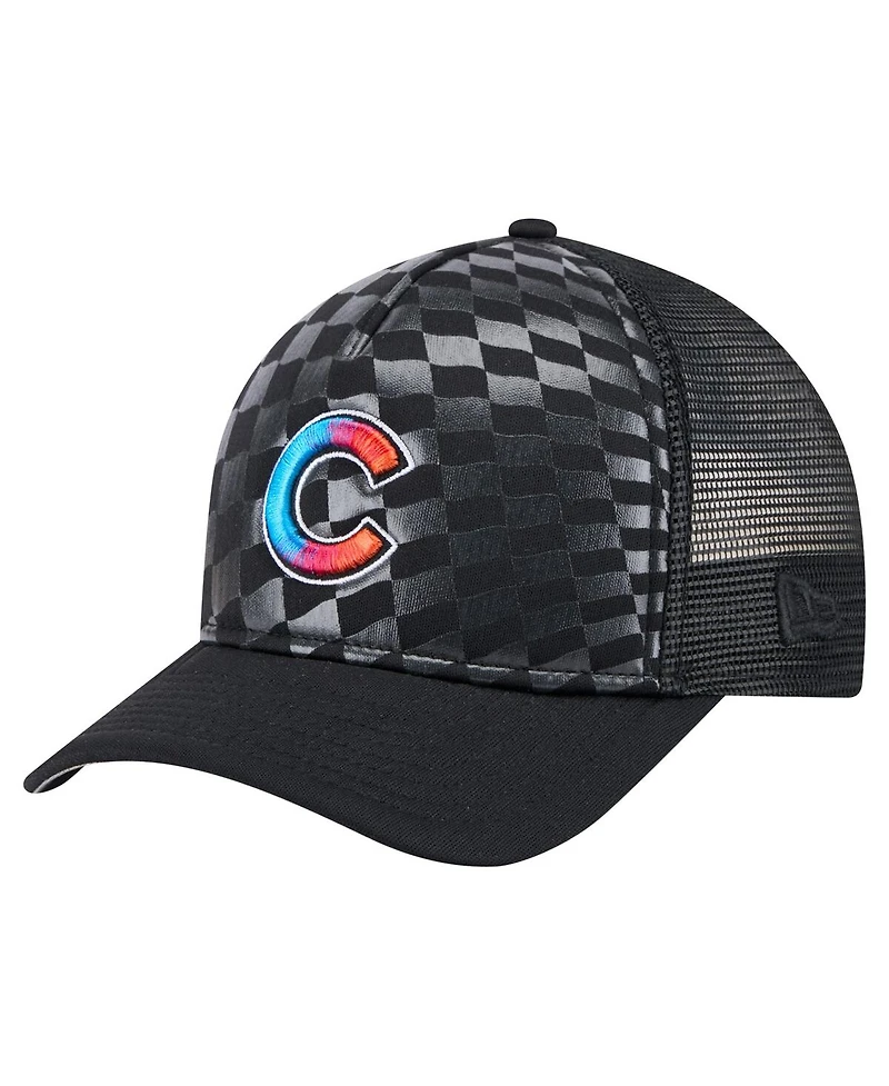 New Era Men's Black Chicago Cubs Gradient 9FORTY A-Frame M-Crown Trucker Adjustable Hat