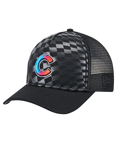 New Era Men's Black Chicago Cubs Gradient 9FORTY A-Frame M-Crown Trucker Adjustable Hat