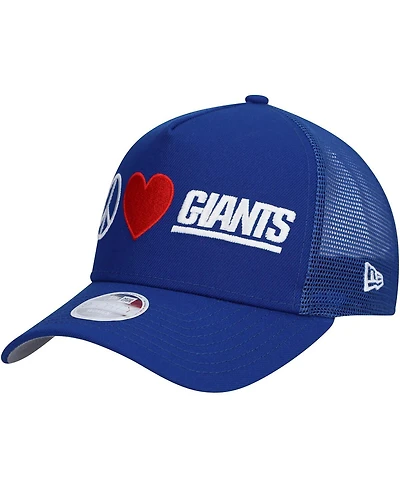 New Era Women's Royal New York Giants Peace Love Trucker 9FORTY Adjustable Hat