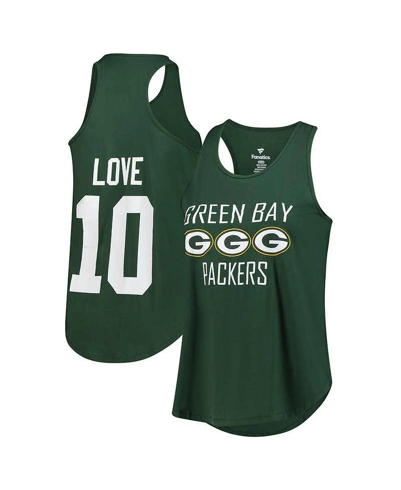 Fanatics Women's Jordan Love Green Bay Packers Plus Name Number Tank Top