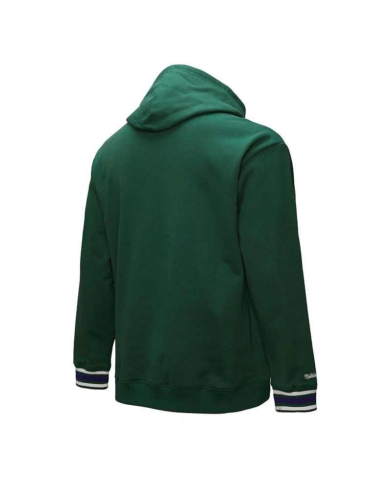 Mitchell & Ness Men's Hunter Green Milwaukee Bucks Hardwood Classics Chainstitch Vintage Heavyweight Pullover Hoodie