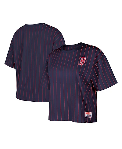 New Era Women's Navy Boston Red Sox Boxy Pinstripe T-Shirt