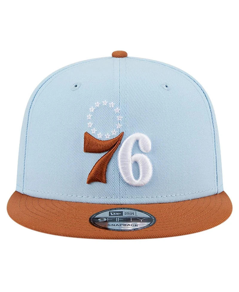 New Era Men's Light Blue/Brown Philadelphia 76ers 2-Tone Color Pack 9FIFTY Snapback Hat