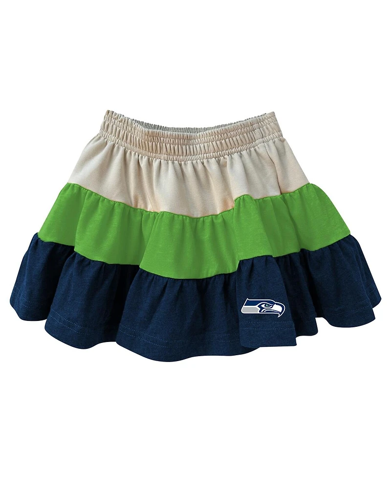 Wes & Willy Girls Toddler Neon Green/College Navy Seattle Seahawks Sleeveless Full-Zip Hoodie and Three Tier Skirt Set