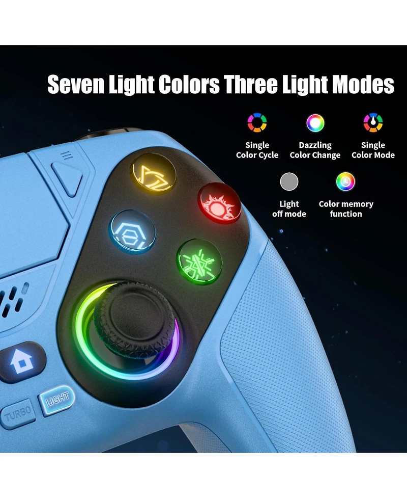Nbcp Rgb Wireless Controller for PS5/Pc, Bluetooth, Dynamic Vibration, 6-Axis Motion, 3.5mm Audio Jack, Turbo, 1000mAh Battery, Speaker - Blue