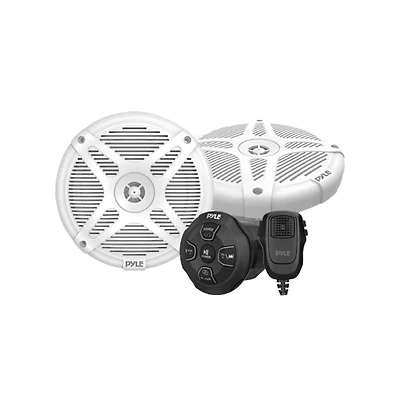Pyle Dual 6.5” Waterproof Marine Speaker Kit with Wireless Bt Receiver & Handheld Microphone for Onboard Audio System (White)