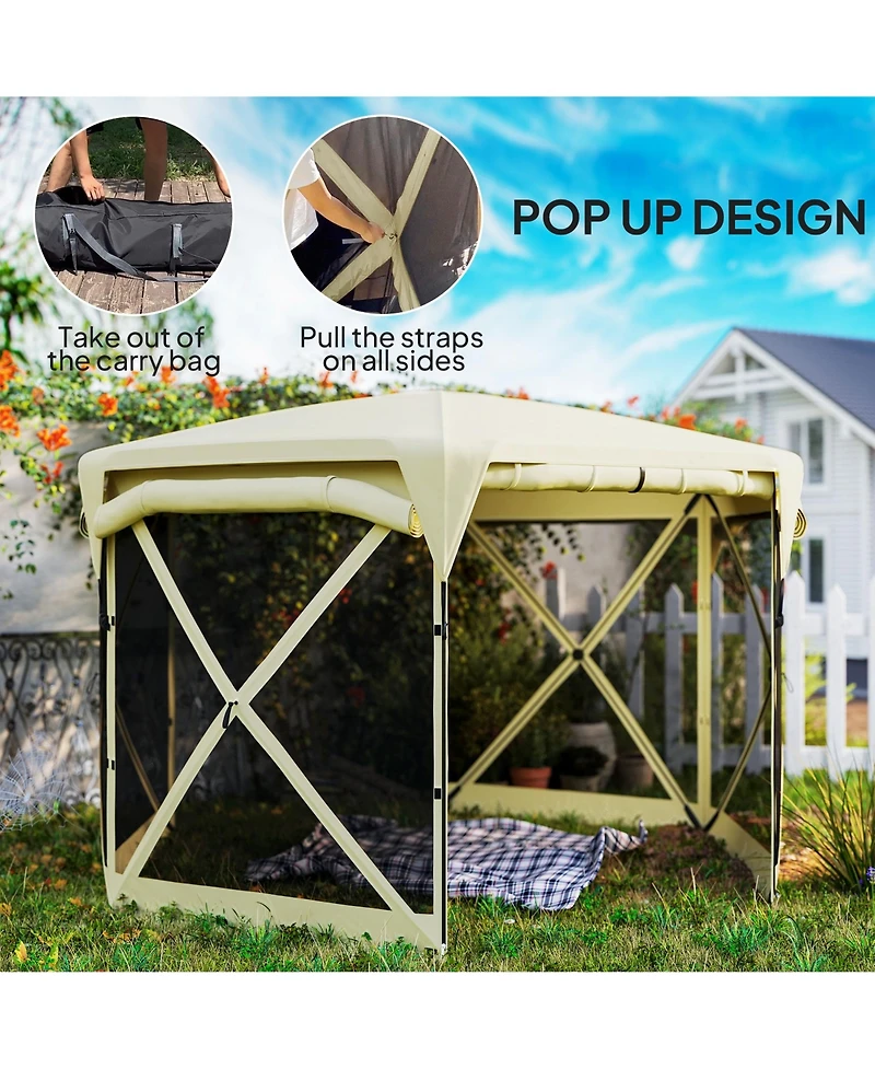 Outsunny 11ft Pop Up Gazebo Screen Tent with Removable Roof, Dark