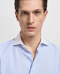 Mango Men's Striped-Print Slim-Fit Dress Shirt