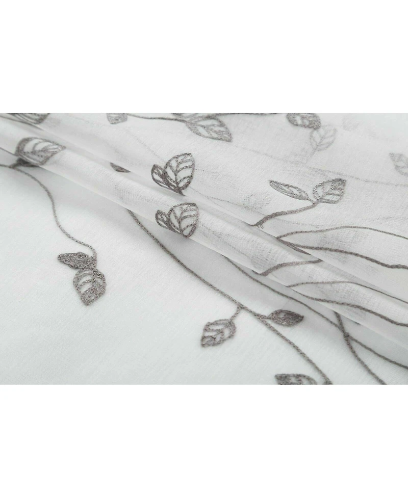 Kate Aurora 2 Pack Floral Leaf Embroidered Grommet Sheer Curtains - 38 in. W x 84 L, Linen