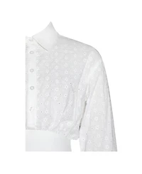 Miss Circle Women's Gabriella White Cotton Eyelet Button Up Long Sleeve Shirt Dress