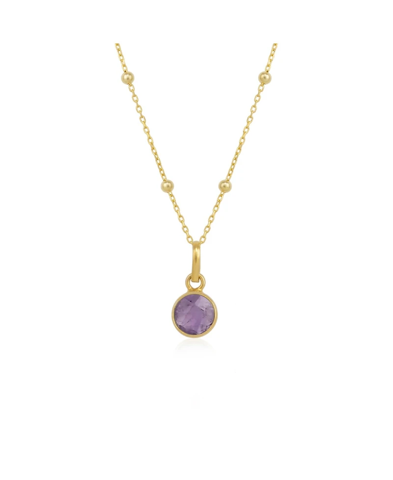 Amethyst Round Pendant Necklace With Beaded Chain in Sterling Silver