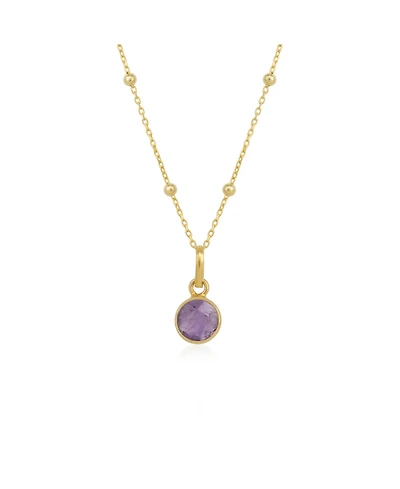 Amethyst Round Pendant Necklace With Beaded Chain in Sterling Silver