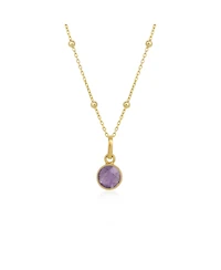 Amethyst Round Pendant Necklace With Beaded Chain in Sterling Silver