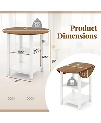 Volenca Folding Round Dining Table Drop Leaf Table with 2 Shelves for Small Spaces-White