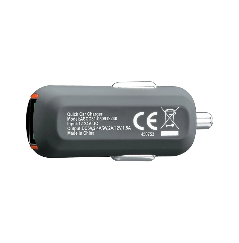 Ventev 24W Ultrafast Usb A Universal Mini Car Charger-Gray