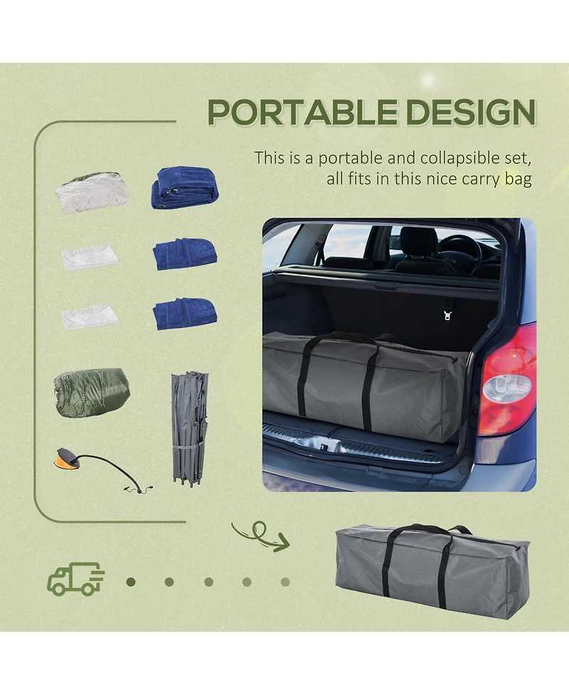 Outsunny 2-Person Folding Camping Cot Portable Outdoor Bed Set with Sleeping Bag, Inflatable Air Mattress, Comfort Pillows and Carry Bag, Soft and Com