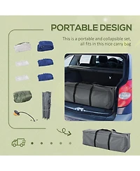 Outsunny 2-Person Folding Camping Cot Portable Outdoor Bed Set with Sleeping Bag, Inflatable Air Mattress, Comfort Pillows and Carry Bag, Soft and Com