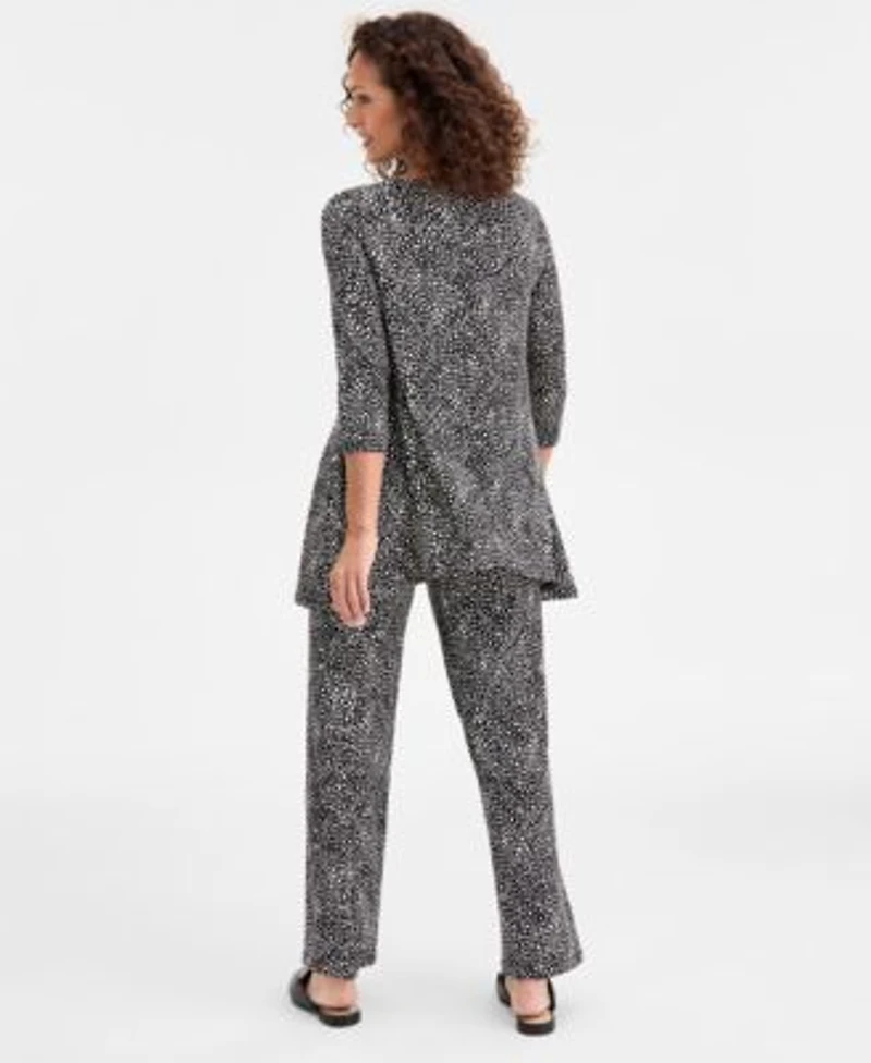 Jm Collection Womens Mara Speckle Print 3 4 Sleeve Swing Tunic Mara Speckle Print Wide Leg Pants Macys Exclusive
