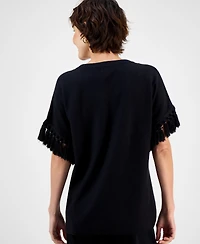 Jm Collection Women's Embroidered Fringe-Trim Poncho Top, Macy's Exclusive