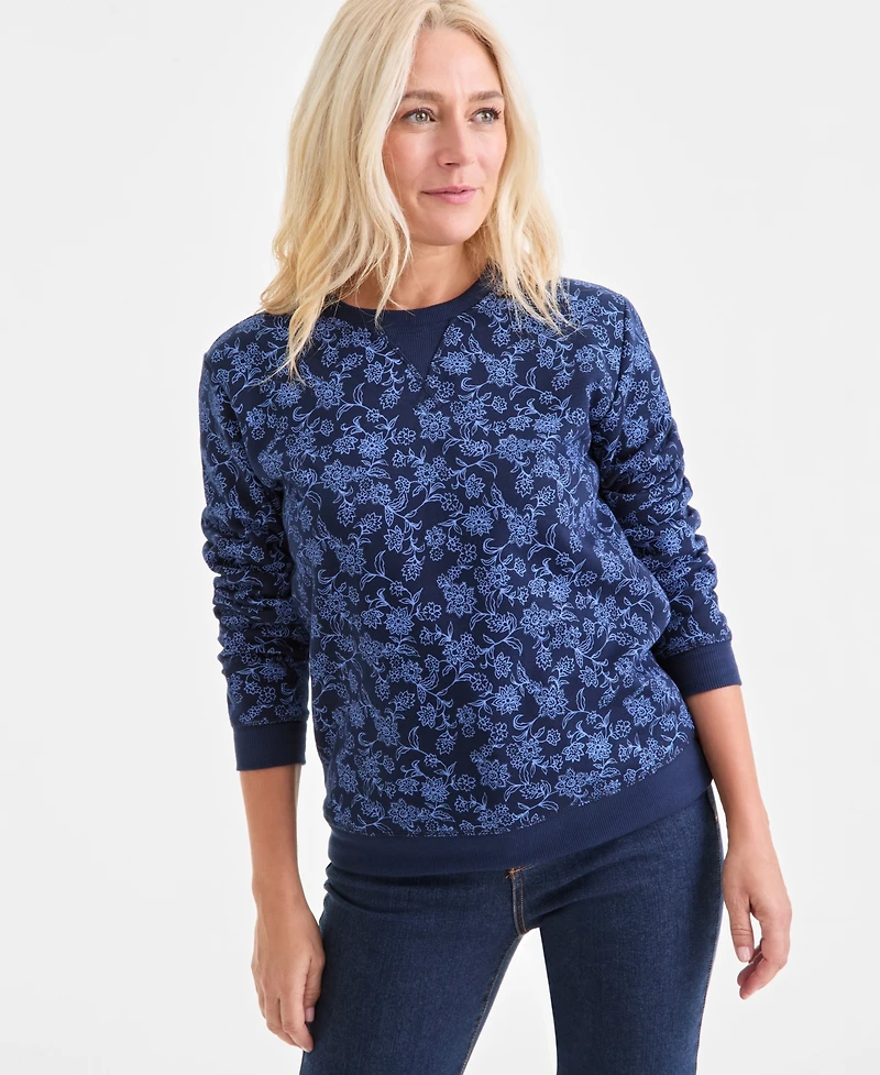 Style & Co Women's Printed Fleece Crewneck Sweatshirt, Macy's Exclusive