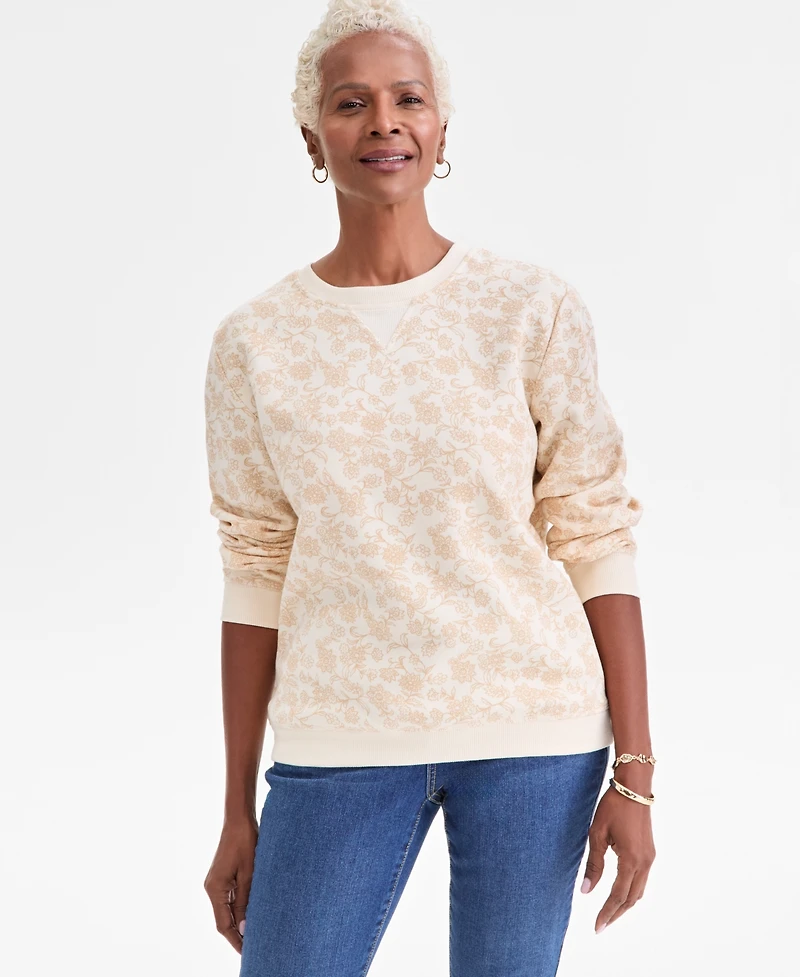 Style & Co Women's Printed Fleece Crewneck Sweatshirt, Macy's Exclusive