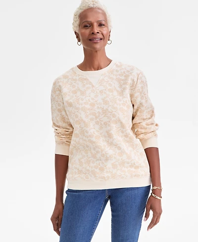Style & Co Women's Printed Fleece Crewneck Sweatshirt, Macy's Exclusive