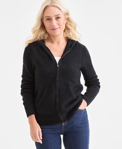 Style & Co Petite Zip-Front Hooded Sweater, Macy's Exclusive