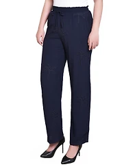 Ny Collection Petite Pull On Pants with Embroidery