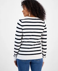 Style & Co Women's Striped Long-Sleeve Crewneck Sweater, Macy's Exclusive