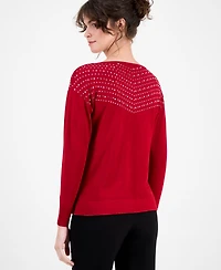 Ak Anne Klein Women's Embellished Drop-Shoulder Sweater