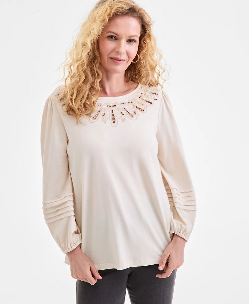 Style & Co Women's Embroidery Long-Sleeve Knit, Macy's Exclusive