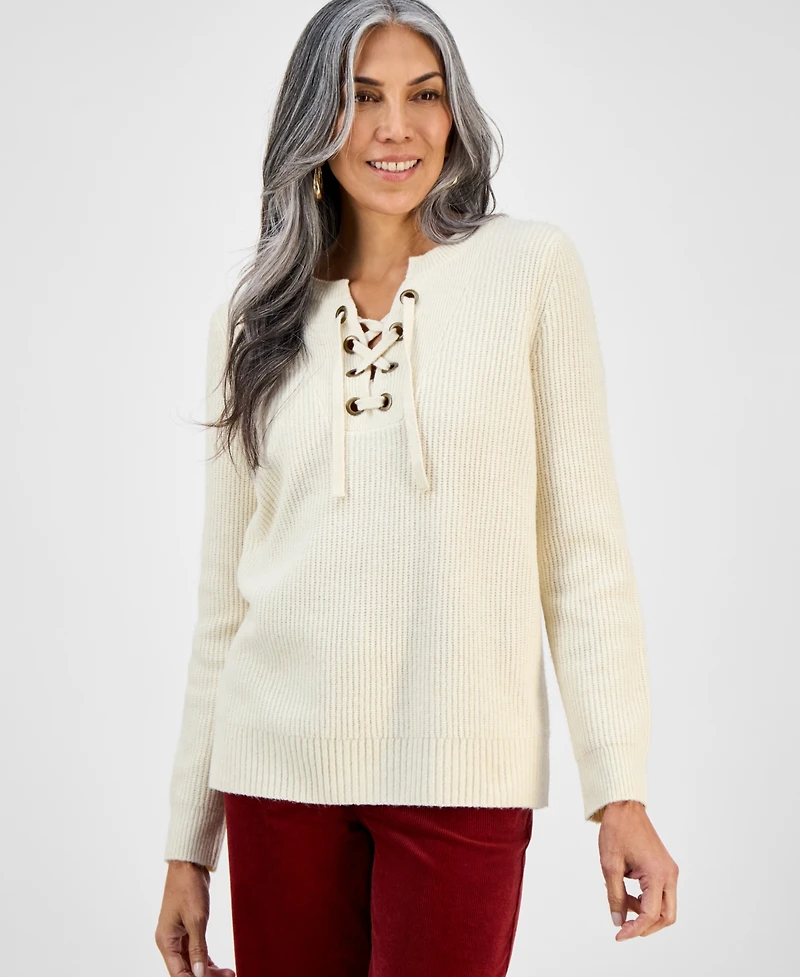Style & Co Women's Lace-Up Long-Sleeve Sweater, Macy's Exclusive