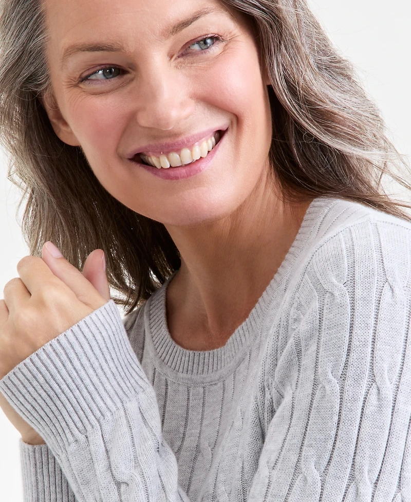 Style & Co Women's Cotton Cable-Knit Crewneck Sweater, Created for Macy's