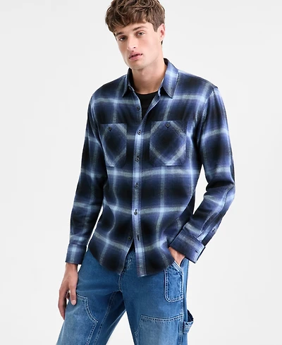 Sun + Stone Men's Iverson Long-Sleeve Cotton Flannel Plaid Shirt, Macy's Exclusive