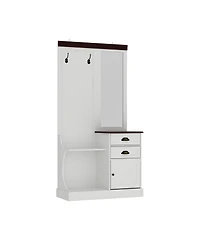 Homsee White multifunctional hall tree with mirror and hooks